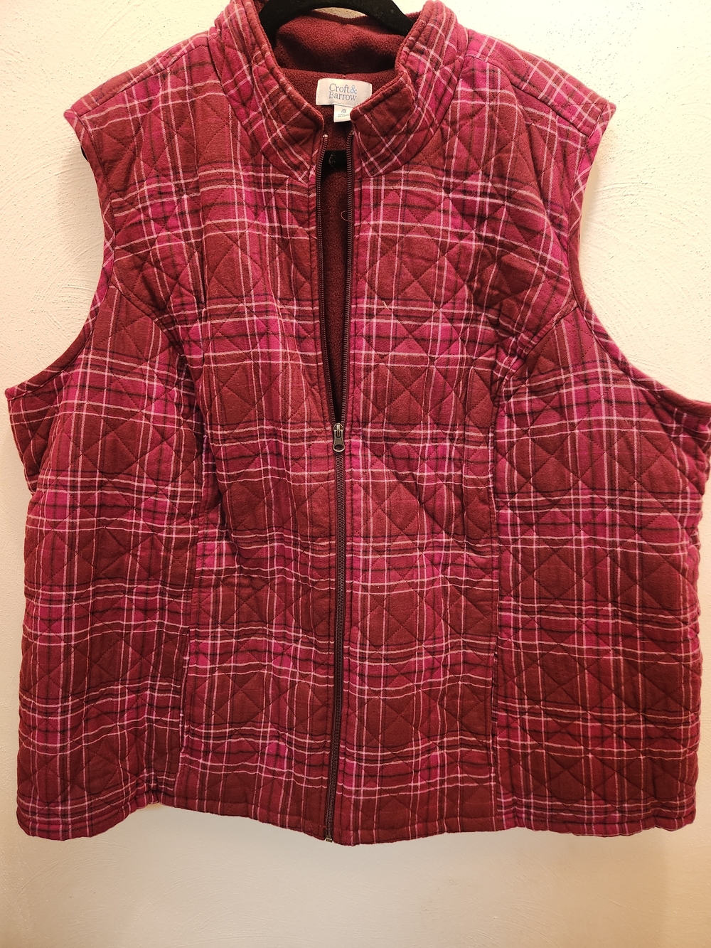 Croft & Barrow Burgandy And Pink Quilted Plaid Vest Size 4X